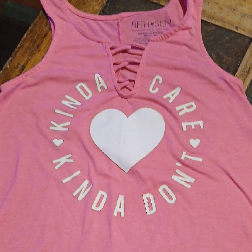 Fifth Sun Pink Tank Top with Heart Design
